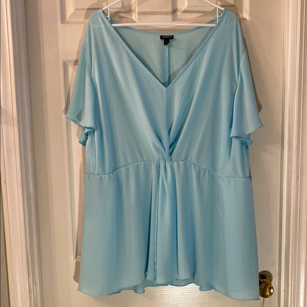 Torrid Relaxed Blue Twist Front Blouse